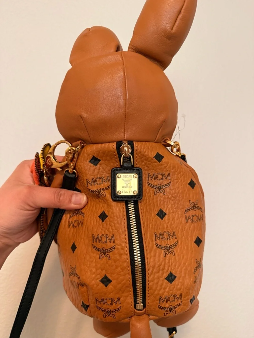 RARE Limited Edition MCM Visetos Rabbit Zoo Doll Cognac with Strap and Charm